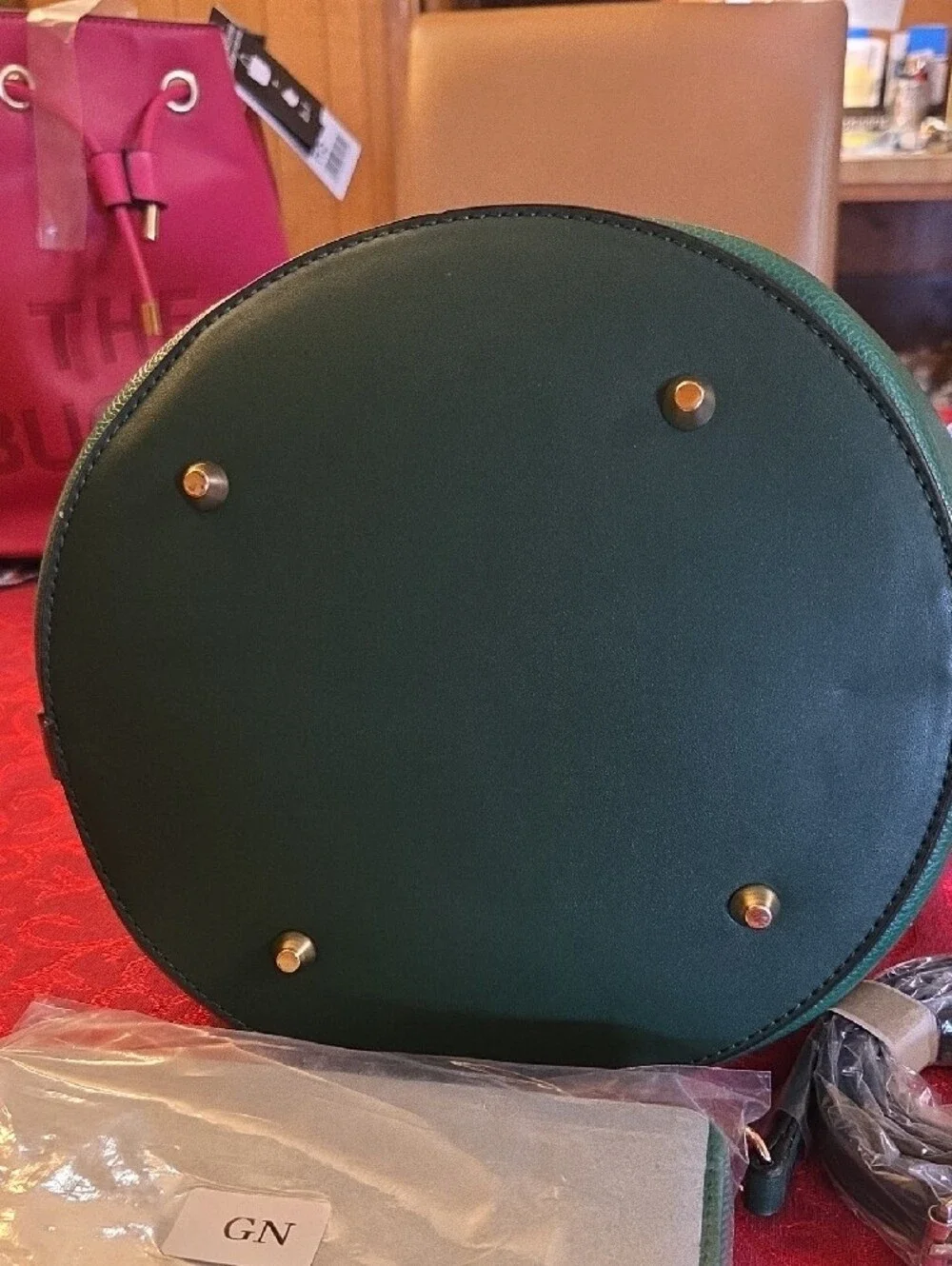 Green Drawstring Bucket Hobo Bag with Front Logo